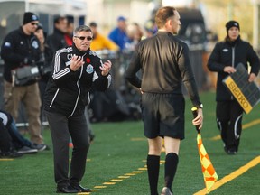 Colin Miller, seen here on the pitch during a game this past season, will be taking the team to Scotland for a series of friendlies in March. (Ian Kucerak, Edmonton Sun)