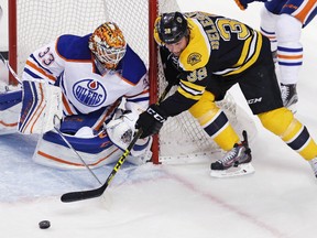 After sitting out the past seven games, Oilers goalie Cam Talbot backstopped the team to a 47-save win over the Bruins Monday in Boston. (AP SPORTS)