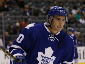 Defenceman Frank Corrado was set to make his debut with the Maple Leafs on Tuesday night against the Tampa Bay Lightning. (CRAIG ROBERTSON/TORONTO SUN)