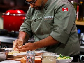 Sarnia chef Paresh Thakkar competes in the "Chopped Canada" kitchen in this publicity photo. The owner of Personal Touch Eatery & Catering will appear in the March 5 episode of the popular Food Network competitive cooking show. (SUBMITTED PHOTO)