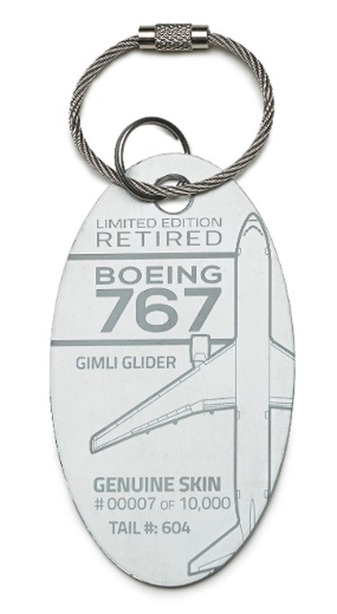 A Los Angeles-based company has bought the famed Gimli Glider and made keytags out of it. Moto Art is selling the key tags for $35.95 that were made from the plane’s fuselage. The Glider was made famous in July 1983 when it ran out of gas at 41,000 feet and the pilot miraculously glided it to a safe landing in a small air strip in the small Interlake town.