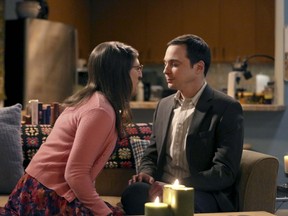 Amy (Mayim Bialik) and Sheldon (Jim Parsons) in a scene from The Big Bang Theory. (Handout photo)