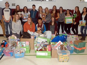 The homerooms at Wallaceburg District Secondary School all purchased toys for the Salvation Army's Christmas hamper drive. The school donated them on Dec. 11. The toy drive has been an annual tradition at the high school for close to two decades.