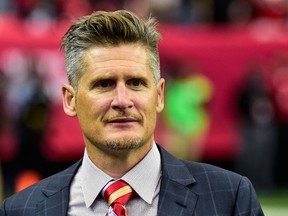 Thomas Dimitroff, general manager of the Atlanta Falcons, stands on the field at the Georgia Dome on September 7, 2014 in Atlanta. (Scott Cunningham/Getty Images/AFP)