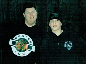 Peewee-aged Matt Duchene (right) and his father Vince pose for a photo. (Handout)