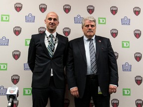Ottawa Fury coach Paul Dalglish and club President John Pugh. (Errol McGihon/Ottawa Sun/Postmedia Network)