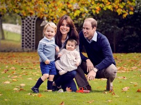 Britain's Prince William, his wife Kate, and their children George, left, and Charlotte pose in a photo taken in late October 2015, and handed out by Kensington Palace on Dec. 18, 2015. (REUTERS/Chris Jelf/Handout)