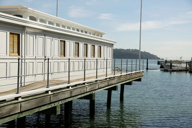 This photo taken Thursday, Nov. 5, 2015, shows the China Cabin in Tiburon, Calif. The cabin, which was once atop the steamship PS China dating to 1866, consists of a large room and two small staterooms. Parts of the wood interior have been painted in gold leaf. (AP Photo/Eric Risberg)