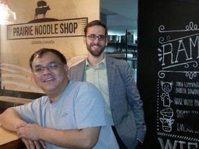 Terry Wong, left, operating partner of the Prairie Noodle Shop, with fellow partner Ryan Heit.