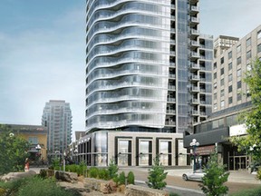 Minto’s Yorkville Park features 25 floors that will rise from a two-storey limestone and black granite retail podium.