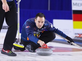 John Epping delivers a stone during his win over Brad Gushue in the final of the Canadian Open last weekend in Yorkton, Sask. (PostMedia/Network)