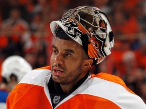 Marlies goalie Ray Emery began his NHL career with Ottawa in the 2002-03 season, was on Chicago’s Stanley Cup-winning team in 2013, and was with the Philadelphia Flyers last season. (BRUCE BENNETT/Getty Images/AFP files)