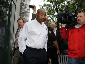 In this June 11, 2014 file photo, Kevin Roper leaves a court appearance  in New Brunswick, N.J. Roper, the truck driver who slammed into a limo carrying actor Tracy Morgan, killing one man and severely injuring the comedian, will ask a judge next week to throw out criminal charges against him. Within days of the accident, Roper was charged in state court with one count of death by auto and four counts of assault by auto, though as of Friday, Dec. 18, 2015, he hadn't been indicted, said his attorney, David Glassman. (AP Photo/Mel Evans, File)