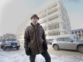 Jino DiStasio in front of the Public Safety Building on Friday. (CHRIS PROCAYLO/WINNIPEG SUN PHOTO)
