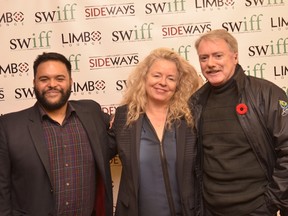 Ravi Srinivasan, left, is shown with filmmaker Patricia Rozema and Sarnia Mayor Mike Bradley on the opening night of the South Western International Film Festival, Nov. 5 at the Imperial Theatre in downtown Sarnia. The festival is returning to Sarnia, Nov. 3 to 6 in 2016.
 (Handout/Sarnia Observer/Postmedia Network)
