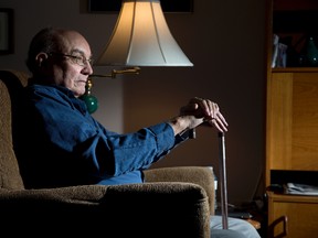 Practically immobile, in pain and using a cane, 82-year-old Stan Boughton of St. Thomas has waited since August for a hip replacement at St. Thomas Elgin General Hospital. (DEREK RUTTAN, The London Free Press)
