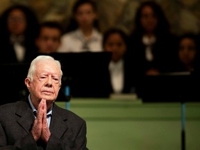 In a Sunday, Aug. 23, 2015 file photo, former President Jimmy Carter teaches Sunday School class at Maranatha Baptist Church in his hometown, in Plains, Ga. The Former U.S. president's grandson has died at 28, according to a Georgia coroner. The cause of death is not known and the case is under investigation. (AP Photo/David Goldman, File)