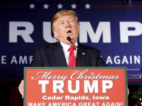 U.S. Republican presidential candidate Donald Trump speaks at a campaign event.