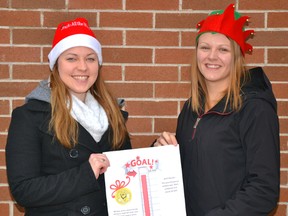 Participants in this year's Mitchell and area Community Outreach Jingle Bell Walk managed to raise a combined $2,350 – just shy of organizers' $2,500 goal – after walking more than 35 km in total, proceeds from which will help support Community Outreach programs. Pictured are Kelly Coleman (left), an outreach coordinator; and Katelyn Bender, a wellness coordinator – both of whom were organizers of this year's Jingle Bell Walk. GALEN SIMMONS/MITCHELL ADVOCATE