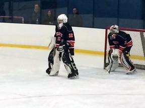 Tenafly High School (New Jersey) attempted to play two goalies during a game on Sunday against St. Joseph's Montvale. (@HockeyAdvantage on Twitter)