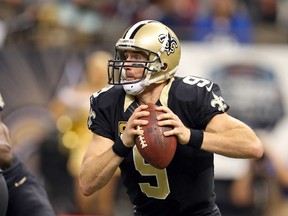 New Orleans Saints quarterback Drew Brees (9) looks to throw against the Detroit Lions in the third quarter of the game at the Mercedes-Benz Superdome. Chuck Cook-USA TODAY Sports