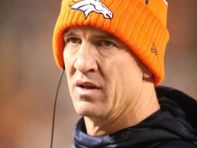 Denver Broncos quarterback Peyton Manning looks on from the sidelines against the Pittsburgh Steelers during the fourth quarter at Heinz Field on Dec. 20, 2015. (Charles LeClaire/USA TODAY Sports)