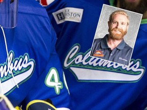 Columbus Cottonmouths forward Craig Simchuk was suspended 28 games for his blatant hit on Peoria Rivermen goalie Kyle Rank (inset). (Postmedia Network file photo)