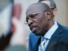 Clarence Moses-EL talks to reporters after his release from Denver County jail late Tuesday, Dec. 22, 2015, in Denver. A judge cleared the way for Moses-EL, who has spent 28 years behind bars for a rape he says he did not commit, setting bond that will allow him to walk free. (AP Photo/David Zalubowski)