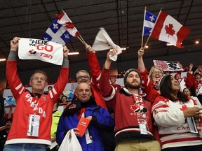 Fans cheer as Canada warms up prior to taking on the U.S. before first period preliminary action at the IIHF World Junior Championship in Helsinki, Finland, on Saturday, Dec. 26, 2015. (Sean Kilpatrick/THE CANADIAN PRESS)