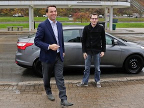 Niagara West-Glanbrook MPP Tim Hudak steps out of an Uber vehicle near Table Rock in Niagara Falls on Nov. 12, 2015. (POSTMEDIA NETWORK)