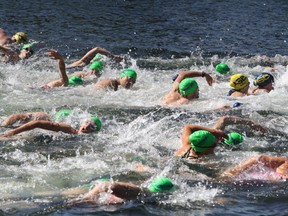 Competitors take part in the Ian McCloy Island Swim, part of the Sudbury Fitness Challenge, on July 19, 2015. Ben Leeson/The Sudbury Star/Postmedia Network