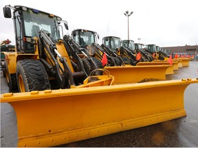 Snow removal equipment is pictured Sunday at a Toronto works yard on Eastern Ave. (MICHAEL PEAKE, Toronto Sun)