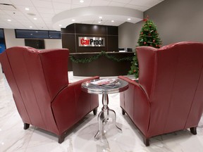 The lobby of Carproof is seen at 130 Dufferin Ave. in London. (CRAIG GLOVER, The London Free Press)