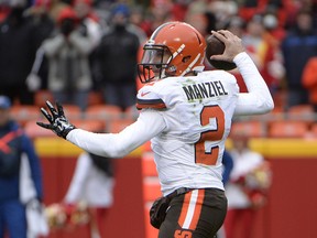 Cleveland Browns quarterback Johnny Manziel (2) throws a pass against the Kansas City Chiefs in the first half at Arrowhead Stadium. John Rieger-USA TODAY Sports