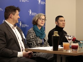 Bruce Klanke, VP Community Engagement for CSS (in the far left of CSS FASD 2). Lisa Rogozinsky, Children, Family and Community Services spokesperson (in both photos). Simon Yau, an adoptive parents of a FASD child (in both photos).