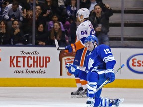 Leafs forward P.A. Parenteau celebrates his goal against the Islanders during NHL action in Toronto on Tuesday, Dec. 29, 2015. (Michael Peake/Toronto Sun)