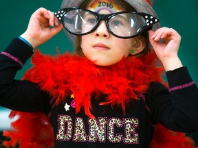 Alexis Bridlia, 7 is dressed ready to party at the Carling Optimist Centre in London, Ont. on Thursday December 31, 2015. Bridlia got her props from a photo props bin at the Centre. Mike Hensen/The London Free Press/Postmedia News