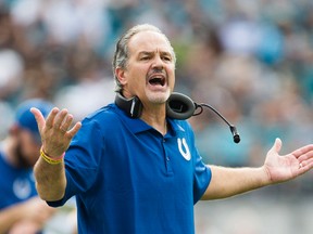 Indianapolis Colts head coach Chuck Pagano yells during a game against the Jacksonville Jaguars at EverBank Field. (Logan Bowles/USA TODAY Sports)