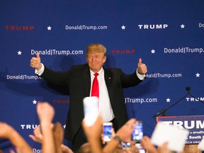 Republican presidential candidate Donald Trump gives a thumbs-up during a campaign stop in Hilton Head Island, S.C., on Dec. 30, 2015. A popular archive of embarrassing tweets that have been deleted by politicians and their staff has been resurrected by Twitter. (AP Photo/Stephen B. Morton)