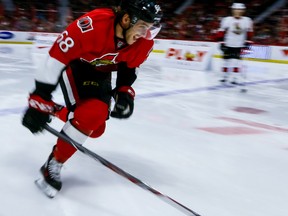 Ottawa Senators left wing Mike Hoffman (68) participating in the fastest skater competition during the annual Sens Skills competition at Canadian Tire Centre in Ottawa, Ont. on Thursday December 31, 2015. Errol McGihon/Ottawa Sun/Postmedia Network