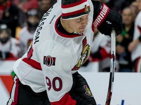 Ottawa Senators right wing Alex Chiasson (90) participating in the hardest shot competition during the annual Sens Skills competition at Canadian Tire Centre in Ottawa, Ont. on Thursday December 31, 2015. Errol McGihon/Ottawa Sun/Postmedia Network