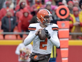 Browns quarterback Johnny Manziel will not start in the season finale on Sunday due to a concussion. (Denny Medley/USA TODAY Sports)