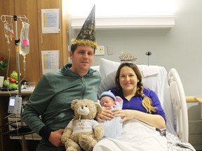 Tillsonburg residents Adam and Fiona Navickas are the proud parents of Oxford County's 2016 New Year's Baby. Zack Logan Navickas, their first child, was born at 11:58 a.m. on Jan. 1. (MEGAN STACEY/Sentinel-Review)