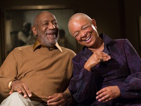 In this Nov. 6, 2014, file photo, entertainer Bill Cosby, left, and his wife Camille share a laugh as they tell a story about collecting on of the pieces in the upcoming exhibit, Conversations: African and African-American Artworks in Dialogue, at the Smithsonian's National Museum of African Art in Washington. The public has begun to weigh in on the Smithsonian’s exhibition featuring Cosby’s art collection. The Smithsonian released 35 email messages to The Associated Press. Of those, at least 30 call for the National Museum of African Art to take down its “Conversations” exhibition featuring Cosby’s art. The protests come in the wake of revelations Cosby admitted under oath that he obtained drugs to give to women with whom he wanted to have sex. (AP Photo/Evan Vucci, File)