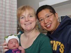 Elaine and Eric Ma welcome the newest addition to their family, and the first new Kingstonian of 2016, Elizabeth Nicole Ma, on New Year's Day at Kingston General Hospital. Elizabeth was born at 12:01 a.m. (Julia McKay/The Whig-Standard)