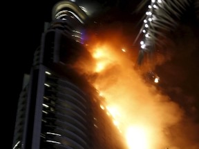 A fire engulfs The Address Hotel in downtown Dubai in the United Arab Emirates on Dec. 31, 2015. (REUTERS/Ahmed Jadallah)