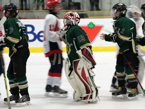 Ottawa -- The Gloucester Rangers and Mariniers d'Aylmer shake hands following their Bell Capital Cup game at the Bell Sensplex on Saturday, Jan. 2, 2016. (Chris Hofley/Ottawa Sun)