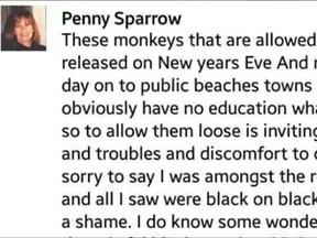 Penny Sparrow, whose Facebook post criticizing black beachgoers that many people described as the racist remarks, has responded to South African news outlet, News24, to clarify her comments. (News24/YouTube screengrab)