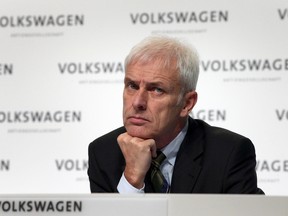 Matthias Mueller, CEO of Volkswagen, attends a press conference of the German car manufacturer Volkswagen in Wolfsburg, Germany, Thursday, Dec. 10, 2015. (AP Photo/Michael Sohn)