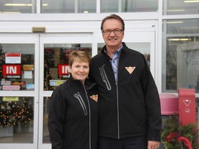 Paul Cropley and his wife, Debbie, at their Canadian Tire store in Strathroy. After 18 years running the business, they will retire next week. JONATHAN JUHA/STRATHROY AGE DISPATCH/POSTMEDIA NETWORK